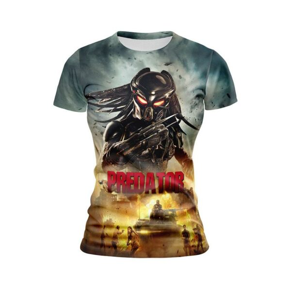 Футболка женская спортивная с принтом «Хищник. Битва. Predator. Battle»