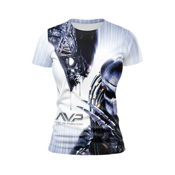 Футболка женская спортивная с принтом «Чужой против Хищника. Эпическое противостояние. Alien vs Predator. Epic Showdown»