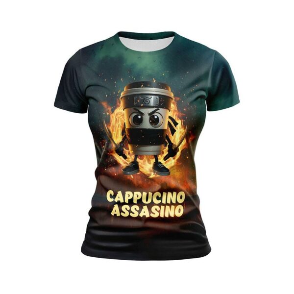 Футболка женская спортивная с принтом «Капучино-Ассасино. Огонь силы. Cappuccino Assassino. Fire of power»