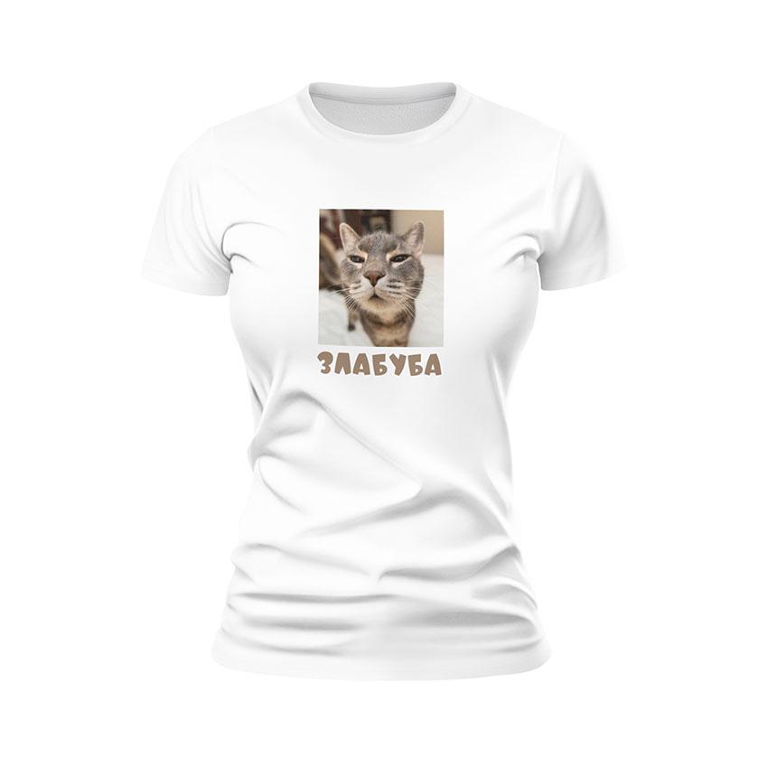 Футболка женская спортивная с принтом «Кот Злабуба. Мем. Cat Zlabuba. Meme»