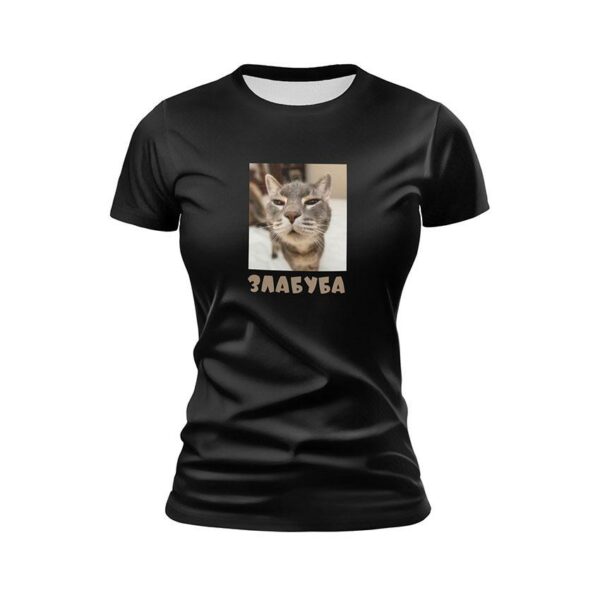 Футболка женская спортивная с принтом «Кот Злабуба. Мем. Cat Zlabuba. Meme»