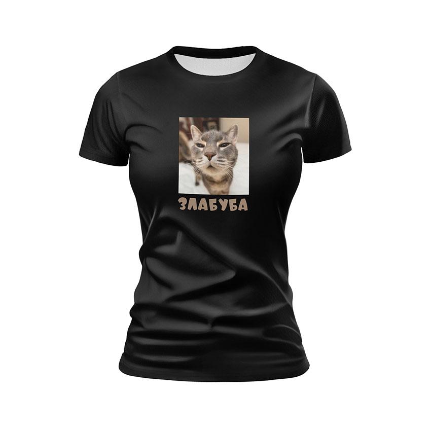 Футболка женская спортивная с принтом «Кот Злабуба. Мем. Cat Zlabuba. Meme»