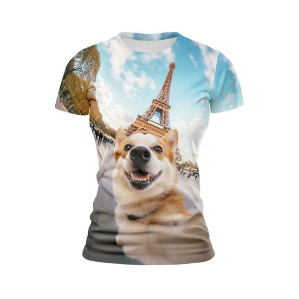 Футболка женская спортивная с принтом «Корги в Париже. Corgi in Paris»