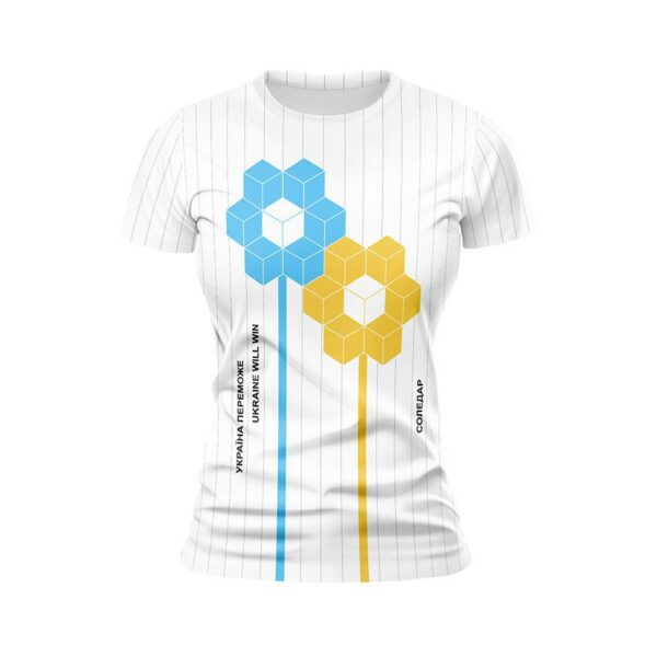 Футболка женская спортивная с принтом «Цветы Победы. Соледар. Flowers of Victory. Soledar»