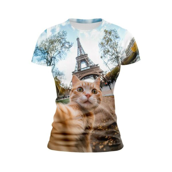 Футболка женская спортивная с принтом «Рыжий кот в Париже. Red cat in Paris»