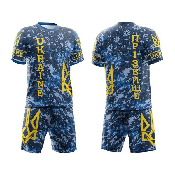 Футбольная форма мужская с именем и логотипом команды с принтом «Разъяренная вышиванка. Angry embroidery. Синяя»