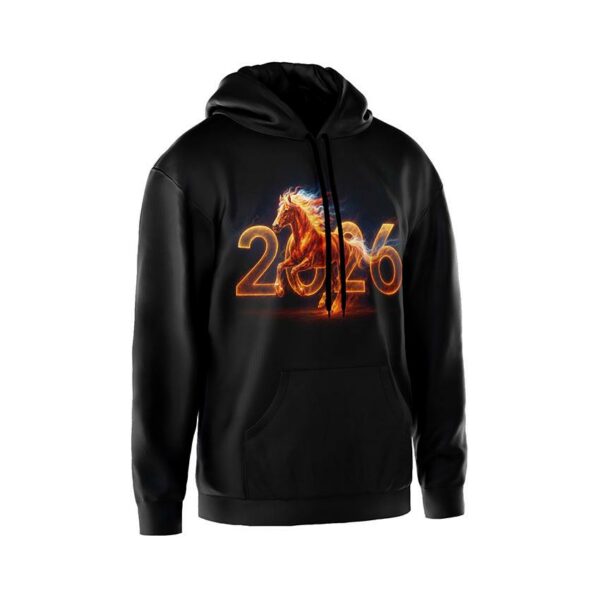 Худі чоловіче з принтом «Вогняний Кінь 2026. Fire Horse 2026»