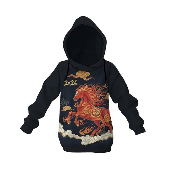 Худі дитяче з принтом «Кінь Удачі. Символ 2026 року. Luck Horse. Symbol of 2026»