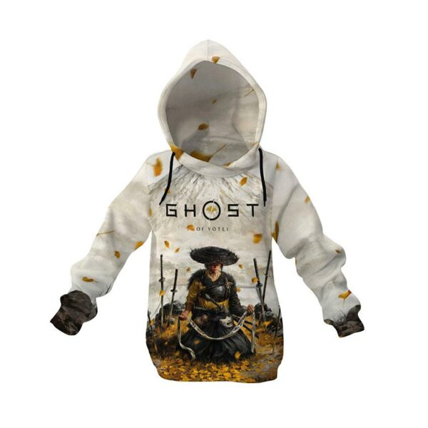 Худи детское с принтом «Призрак Йотей. Осенний воин. Ghost of Yotei. Autumn Warrior»