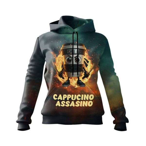 Худі жіноче з принтом «Капучіно-Асасіно. Вогонь сили. Cappuccino Assassino. Fire of power»