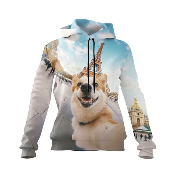 Худі жіноче з принтом «Коргі у Парижі. Corgi in Paris»