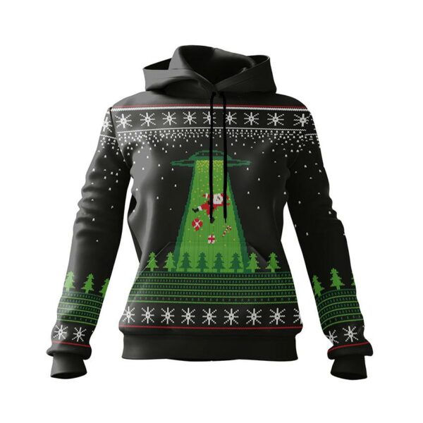 Худі жіноче з принтом «Різдвяна пригода. Санта і прибульці. Christmas Adventure. Santa and Aliens»