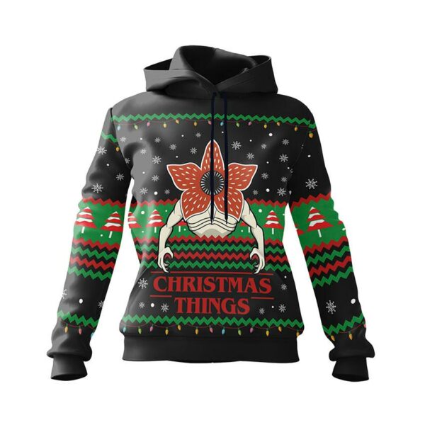 Худі жіноче з принтом «Різдвяний Демогоргон. Дивні Дива. Christmas Demogorgon. Stranger Things»