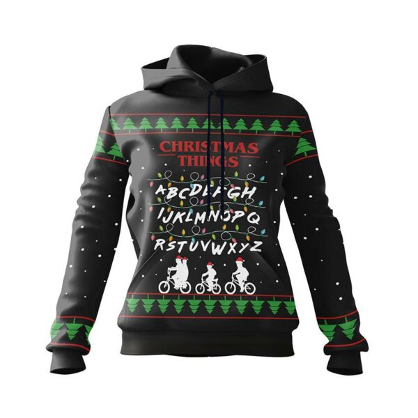 Худі жіноче з принтом «Святковий алфавіт. Дивні Дива. Holiday alphabet. Stranger Things»