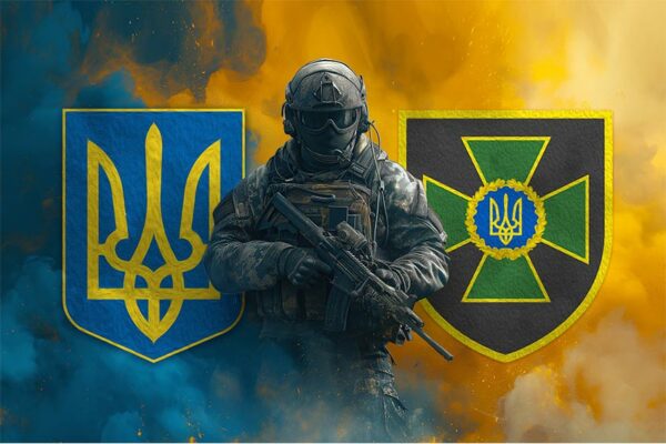 Флаг Государственная пограничная служба Украины (ГПСУ) Воин с гербом Украины и подразделения
