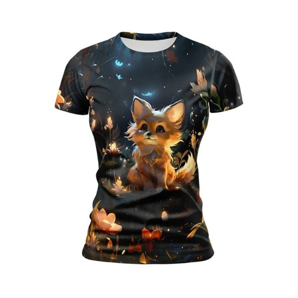 Футболка женская спортивная с принтом «Лисичка. Ночная сказка. Сказочный лес. Fox. Night Tale. Fairytale forest»