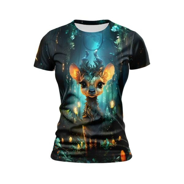 Футболка женская спортивная с принтом «Оленёнок. Сказочный лес. Арт. Deer. Fairytale forest. Art»