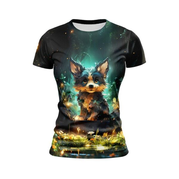 Футболка женская спортивная с принтом «Щенок. Сказочный лес. Арт. Puppy. Fairytale Forest. Art»