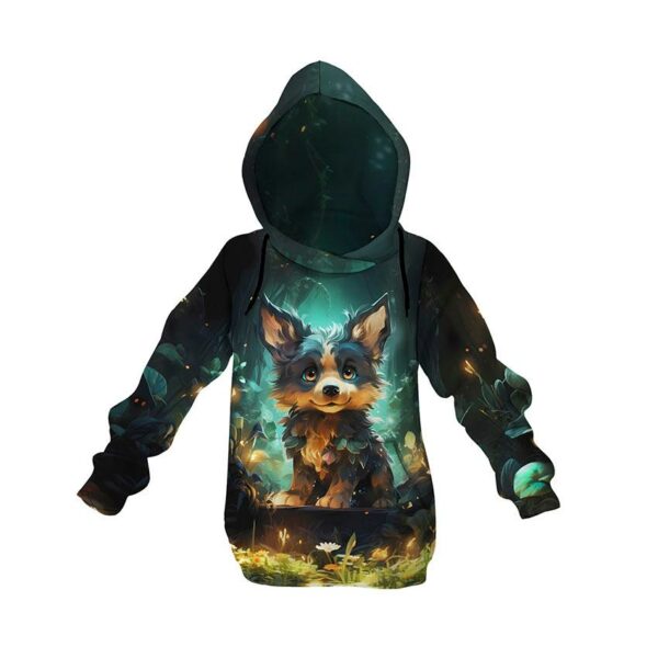 Худи детское с принтом «Щенок. Сказочный лес. Арт. Puppy. Fairytale Forest. Art»