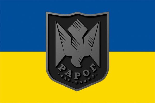 Флаг 427-я отдельная бригада беспилотных систем «Рарог» (427 ОБр БпС) ВСУ сине-желтый
