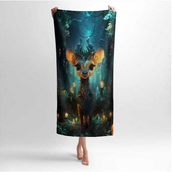 Полотенце с принтом «Оленёнок. Сказочный лес. Арт. Deer. Fairytale forest. Art»