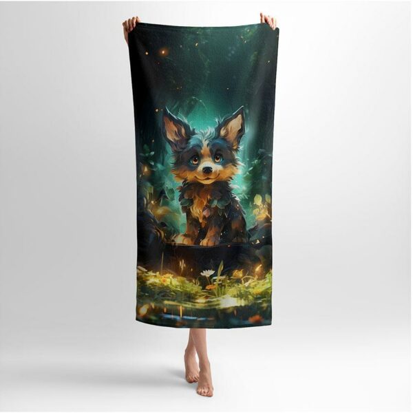 Полотенце с принтом «Щенок. Сказочный лес. Арт. Puppy. Fairytale Forest. Art»