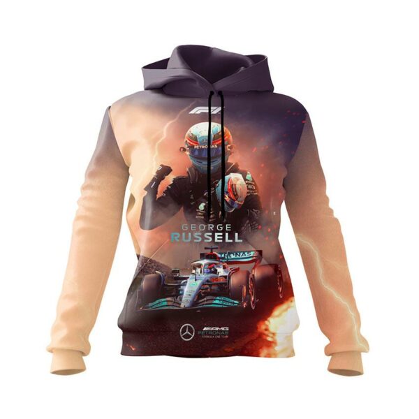 Худи женское с принтом «Джордж Расселл. Формула-1. George Russell. Formula-1»