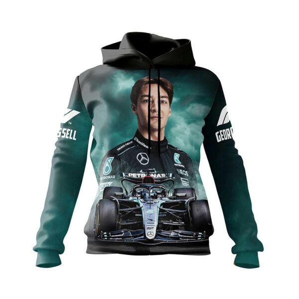Худи женское с принтом «Джордж Расселл. Звезда команды Мерседес. Формула-1. George Russell. Mercedes Team Star. Formula-1»