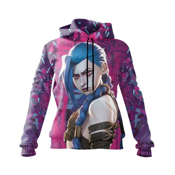 Худи женское с принтом «Джинкс. Мятежная героиня. Аркейн. Jinx. Rebel Heroine. Arcane»