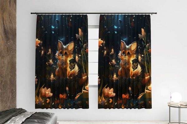 Штора с принтом «Лисичка. Ночная сказка. Сказочный лес. Fox. Night Tale. Fairytale forest»