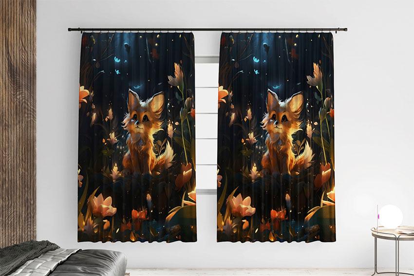 Штора с принтом «Лисичка. Ночная сказка. Сказочный лес. Fox. Night Tale. Fairytale forest»