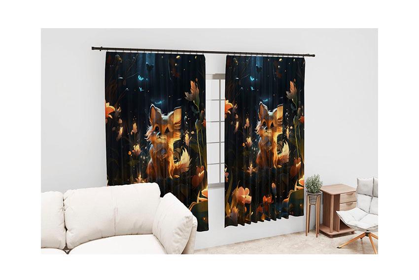 Штора с принтом «Лисичка. Ночная сказка. Сказочный лес. Fox. Night Tale. Fairytale forest»