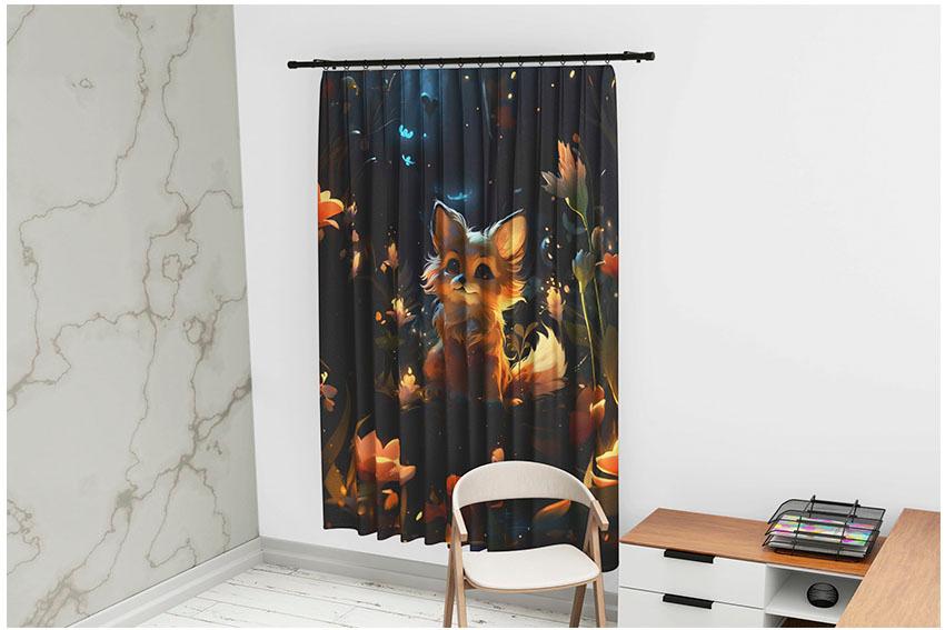 Штора с принтом «Лисичка. Ночная сказка. Сказочный лес. Fox. Night Tale. Fairytale forest»