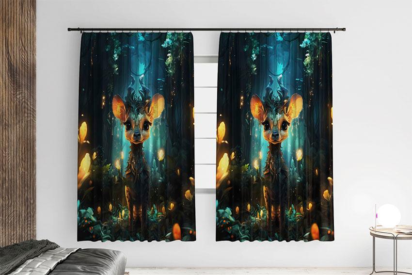 Штора с принтом «Оленёнок. Сказочный лес. Арт. Deer. Fairytale forest. Art»