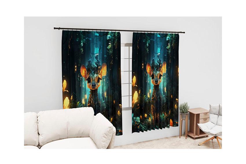 Штора с принтом «Оленёнок. Сказочный лес. Арт. Deer. Fairytale forest. Art»