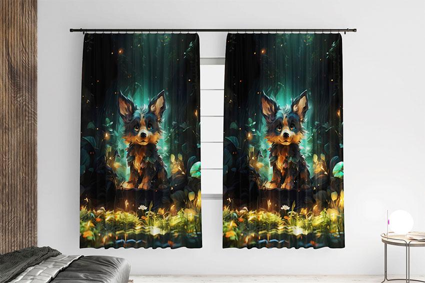 Штора с принтом «Щенок. Сказочный лес. Арт. Puppy. Fairytale Forest. Art»