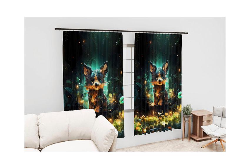 Штора с принтом «Щенок. Сказочный лес. Арт. Puppy. Fairytale Forest. Art»