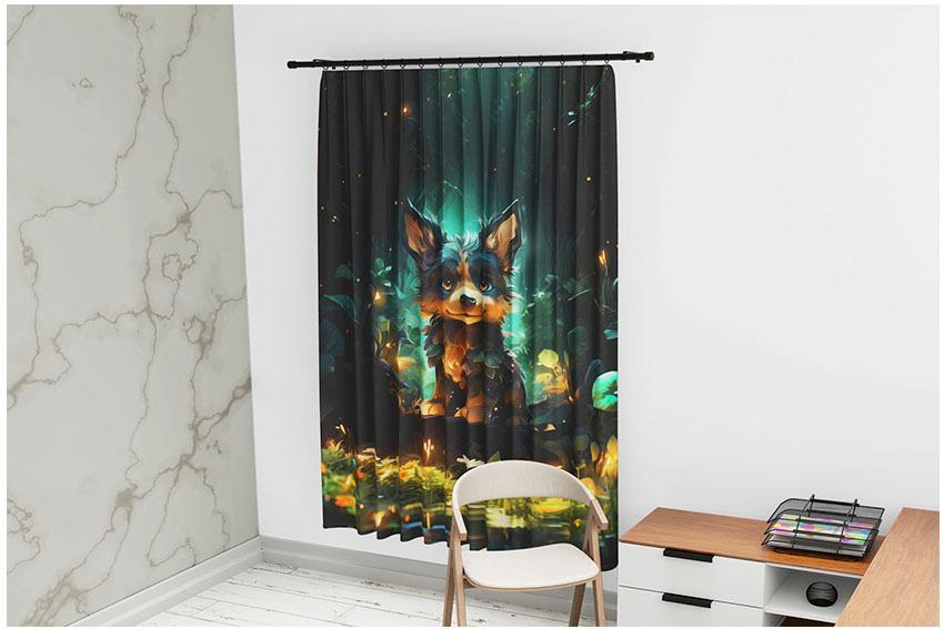Штора с принтом «Щенок. Сказочный лес. Арт. Puppy. Fairytale Forest. Art»