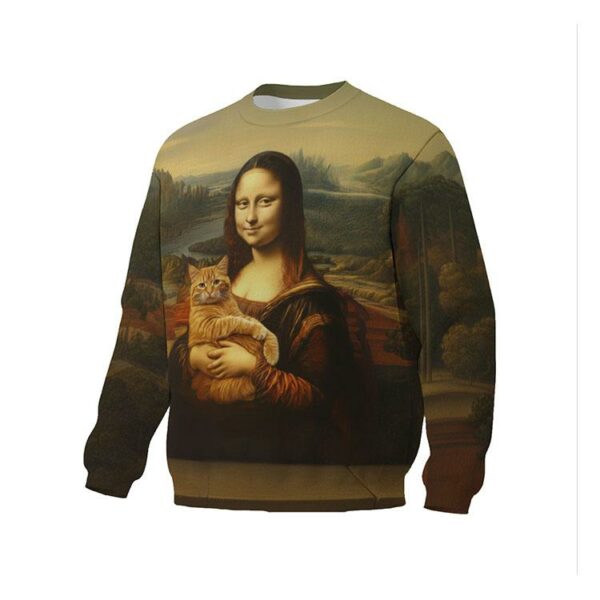 Світшот унісекс з принтом «Мона Ліза з котом. Mona Lisa with a cat»