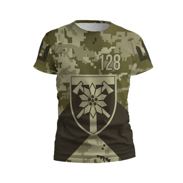 Футболка чоловіча спортивна з принтом «128-ма окрема гірсько-штурмова бригада. Камуфляж. Camouflage»