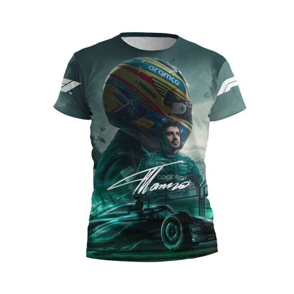 Футболка мужская спортивная с принтом «Фернандо Алонсо. Скорость Астон Мартин. Формула-1. Fernando Alonso. Aston Martin Speed. Formula-1»