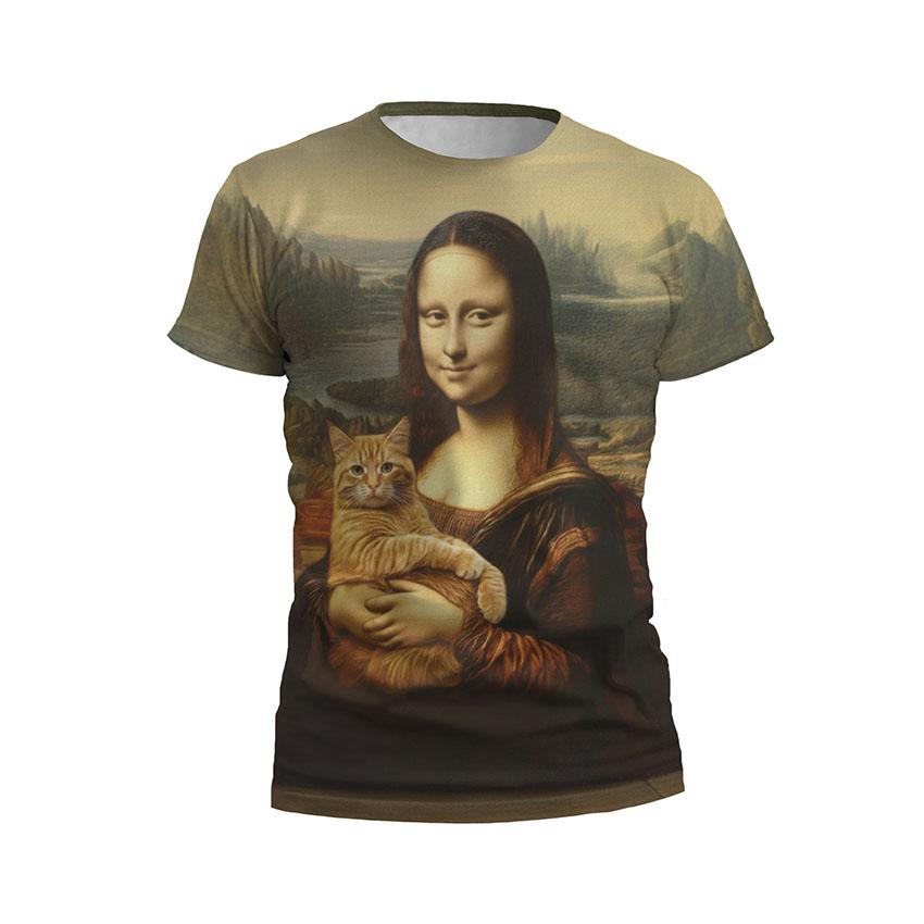 Футболка детская спортивная с принтом «Мона Лиза с котом. Mona Lisa with a cat»
