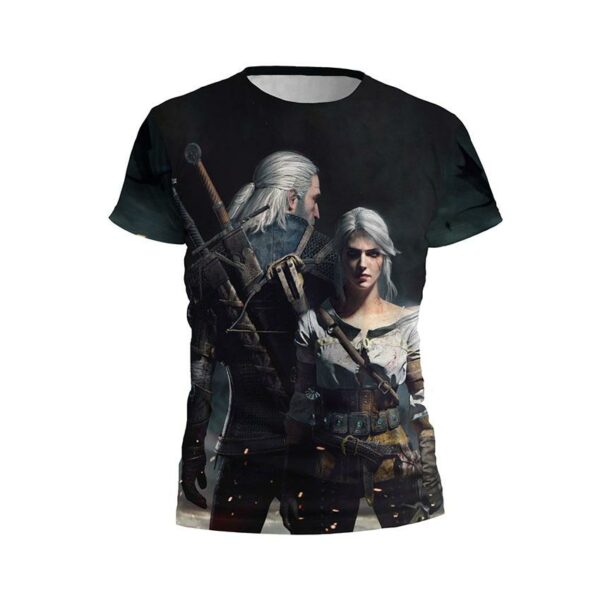 Футболка детская спортивная с принтом «Ведьмак 3. Геральт и Цири. The Witcher 3. Geralt and Ciri»