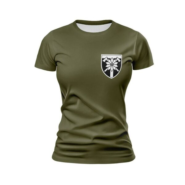 Футболка жіноча спортивна з принтом «128-ма окрема гірсько-штурмова бригада. Альпініст. Climber»