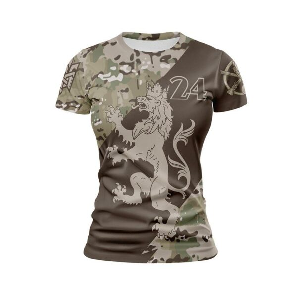 Футболка жіноча спортивна з принтом «24-та окрема механізована бригада. Камуфляж. Camouflage»