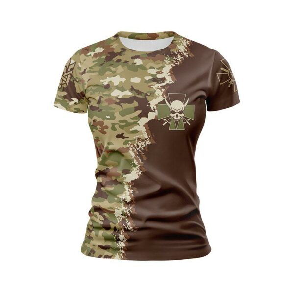Футболка жіноча спортивна з принтом «72-га окрема механізована бригада. Камуфляж. Camouflage»