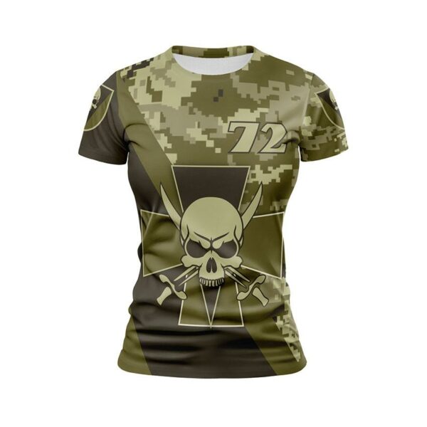 Футболка жіноча спортивна з принтом «72-га окрема механізована бригада. Нескорена Сила. Unbroken Force»