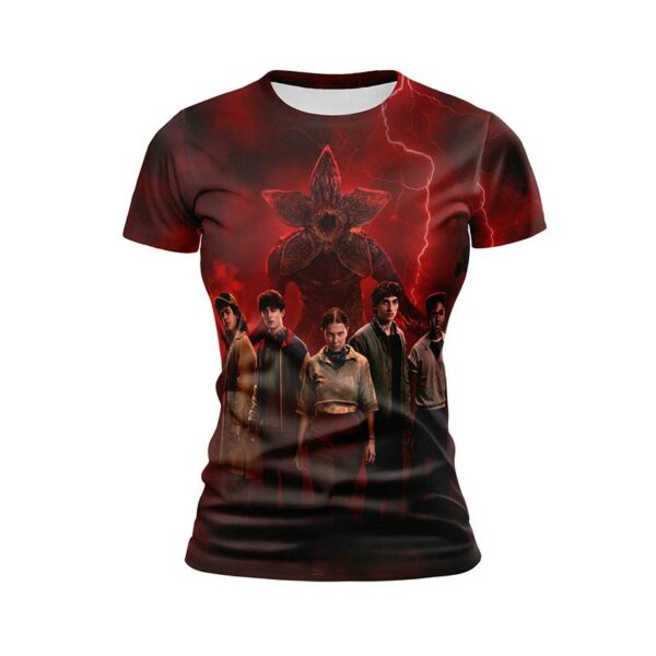 Футболка женская спортивная с принтом «Очень странные дела. 5 сезон. Демогоргон угроза. Stranger Things. Season 5. Demogorgon threat»