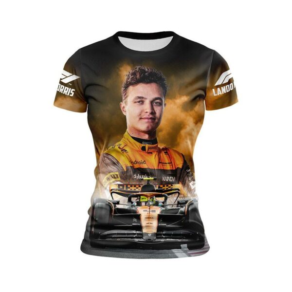 Футболка жіноча спортивна з принтом «Ландо Норріс. Драйв. Формула-1. Lando Norris. Drive. Formula-1»