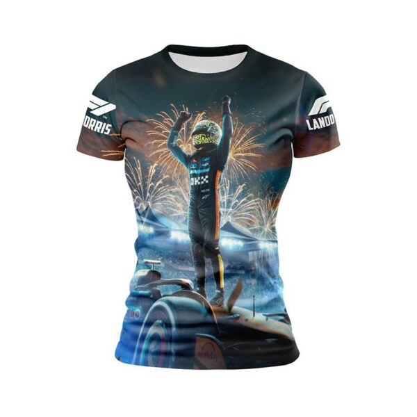 Футболка жіноча спортивна з принтом «Ландо Норріс. Перемога. Формула-1. Lando Norris. Victory. Formula-1»